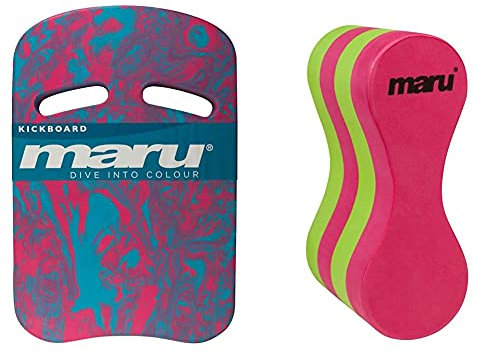 Maru Unisex's AT7125 Kickboard, Blue/Pink, One Size & Unisex-Youth AT7128 Pull Buoy, Pink/Lime, Kids