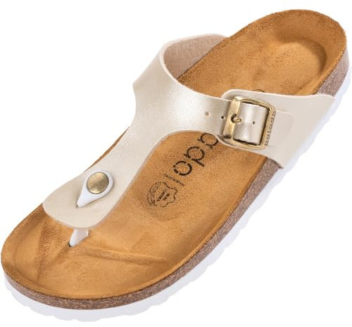 Palado Zehentrenner Damen Kos Metallic – gefertigt in Spanien – Obermaterial mit metallischer Optik – Weichfußbett – Veloursleder-Decksohle Cream UK5,5 - EU38