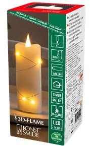 Konstsmide LED Echtwachskerze cremeweiß, 3D Flamme, Draht umwickelt, 4/8h Timer, 1 bernsteinfarbene Diode/6 LED Tropfen, batteriebetrieben, Innen, Batterie: 2 x AA 1,5V (exkl.) - 1824-180