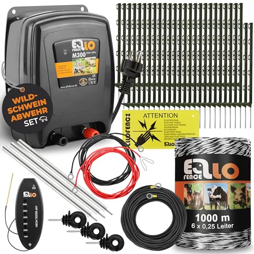Kit de protection contre les sangliers Ellofence 250m – Clôture électrique pour repousser les sangliers – Appareil puissant avec mise à la terre – Matériau de clôture haut de gamme
