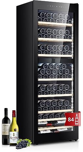 Kalamera Weinkühlschrank Upgrade, 84 Flaschen, 266 Liter, LED-Innenbeleuchtung Streifen, 2 Kühlzonen 5-10°C/10-18°C, KRC-266BFG