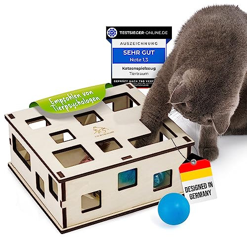 Tiertraum Interaktives Katzenspielzeug zur Selbstbeschäftigung und Gemeinsam Spielen | Kombinierbar mit Leckerlies & eigenem Spielzeug [NATURPRODUKT] Intelligenz Fummelbox
