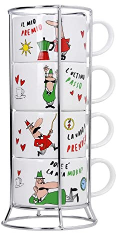 Bialetti - Set de 4 tasses à expresso empilables italia avec support