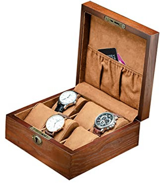 Cabilock Holz Uhrenbox Mit Schloss Und Fächern Aufbewahrungsbox Für Armbanduhren Abschließbar Vitrine Für Zuhause Und Geschäft Quadratisch Braun