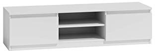 CDF TV Schrank Lowboard mit 2 Türen 2 Regale TV Board Fernsehschrank 140 cm lang Fernsehtisch für Fernseher Sideboard TV-Tisch Wohnzimmer Schlafzimmer Kabelöffnung Weiß 40x140x36 cm