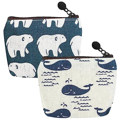 2 Stück Geldbörse für Jungen und Mädchen, kleine Geldbörse, niedliche Münztasche mit Reißverschluss, Cartoon, kleine Geldbörsen für Damen, kleine Geldbörse, Karte, Schlüsselanhänger, Geldbörse
