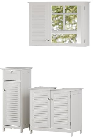 Vicco Set di mobili da bagno Riad, Bianco, 60 cm, composto da mobile sottolavabo, specchiera e mobile medio