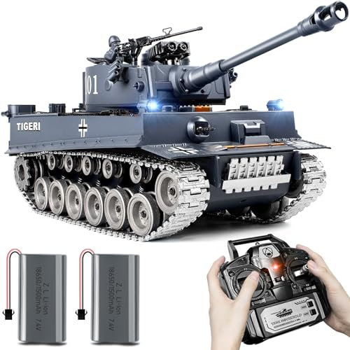 Supdex 1:18 RC Panzer, 2.4GHz Legierungsmetall Deutscher Tiger I Ferngesteuertes Armee-Modellspielzeug mit der Airsoft-BBS und Wasserbomben Erwachsene und Kinder