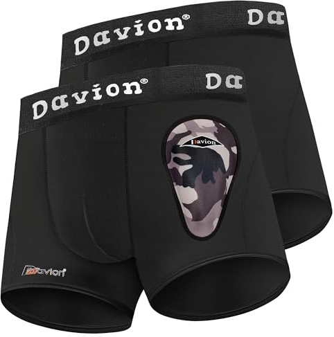 Davion Baseball Cup Youth Boys Underwear with Protective Athletic Cup for Boys, Soft Sports Protection for Baseball Football 2-Pack (Black-S)