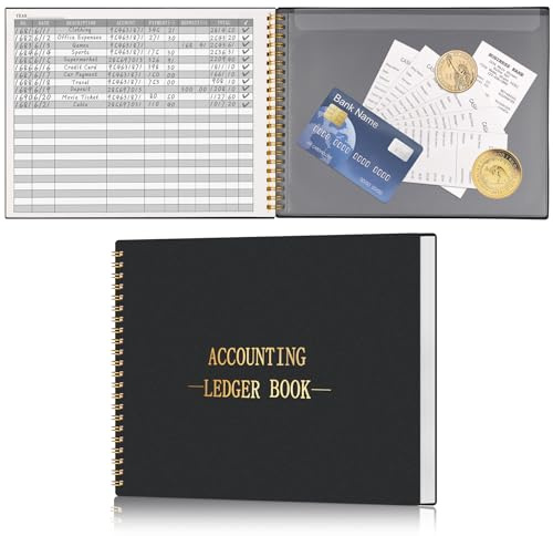 HAUTOCO Accounts Book for Finance Bookkeeping, Accounting Ledger Book for Small Businesses and Home Budget Tracking, Income and Expense Log Book - 257 x 200 mm (Black)