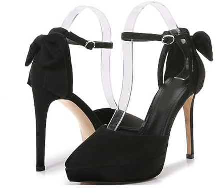 Scarpe décolleté Eleganti con Plateau e Tacco Alto da Donna, Scarpe da Ufficio da Festa Classiche con Lacci e Punta a Punta,Nero,36 EU