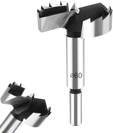 Broca Forstner, broca Forstner profesional, cortador Forstner con vástago redondo, broca Forstner de acero de tungsteno, broca Forstner para madera, accesorios para carpintería (60 mm)