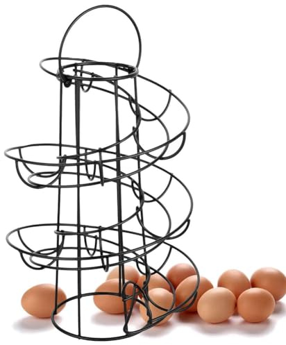 Wisboey Étagère à œufs de cuisine, panier à œufs en spirale, étagère de rangement pratique, étagère de rangement noire