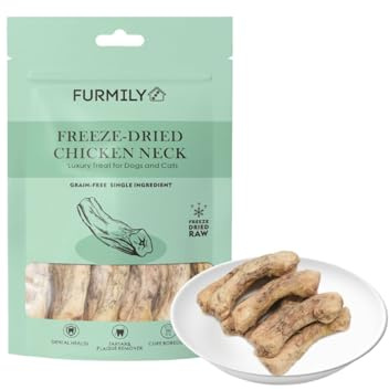 Freeze-Dried Chicken Necks Pet Treats by FURMILY 80g, for Cat & Dog, Food Topper, Natrual, No Additive, 100% Chicken Neck, Freeze-dried to protect nutrition, High protein, Healthy, Easy Digestion