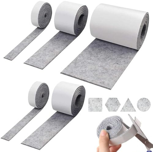 Fieltro Adhesivo Muebles, Almohadillas De Fieltro Autoadhesivas, 5 Rollos para Muebles (100cmx10cm, 100cmx5cm, 100cmx2cm), Protector Pared para Sillas, Deslizadores De Fieltro para Sillas, Gris