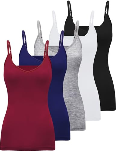 BQTQ 5 Pièces Camisole Débardeur Femme Caraco col V Basique Spaghetti Strap Tops pour Femme, M (Couleur Classique)