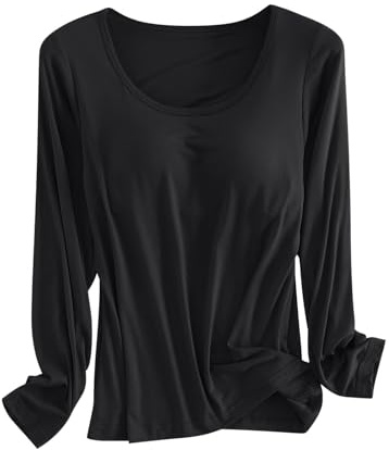 Ensemble de pyjama pour femme avec soutien-gorge et bonnet intégrés Couleur unie Bas chemise à manches longues et sous-vêtements avec short, Noir , L
