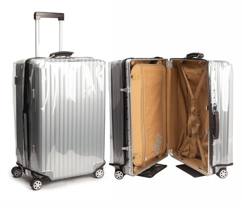 EEGAO Upgraded Zippered Suitcase Cover Protector, Waterproof Luggage Cover for Wheeled Suitcases, Anti-Scratch Clear PVC with Elastic Straps & Magic Tape (XL)