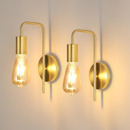 DAXGD 2 Pezzi Lampada da parete Vintage, E27 Applique da Parete in Ferro Industriale, Oro Lampada a Muro Retrò in Ferro per Camera da letto, Corridoio, Scale, Bar (Senza Lampadina)