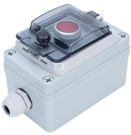 Generic Interruptor de Botón de Parada de Emergencia Roja Caja a Prueba de Agua Al Aire Libre IP67 con Clasificación, Abdominales Antideslizantes a Prueba de Polvo con Cubierta Protectora para Uso