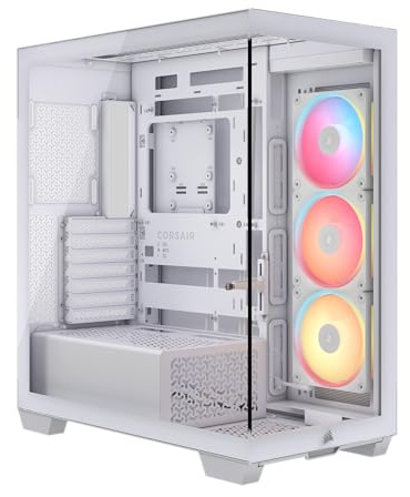 CORSAIR 3500X LX-R RGB iCUE Link Caja de PC Semitorre con Panel de Cristal Panorámico – Incluye 3X LX120-R RGB y iCUE Link System Hub, Puede Incluir hasta 10 Ventiladores de 120mm – Blanco