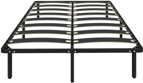 HOMCOM Somier 140x190 cm, Altura 26 cm, Estructura de Cama de Plataforma de Acero con Espacio de Almacenamiento Debajo y Láminas de Álamo, Fácil de Montar, Carga 500 kg, Negro