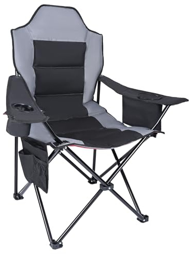 YEAUPE PRO Campingstol, vikstol, fällstol, högt ryggstöd, strandstol, hopfällbar pall, L, svartgrå