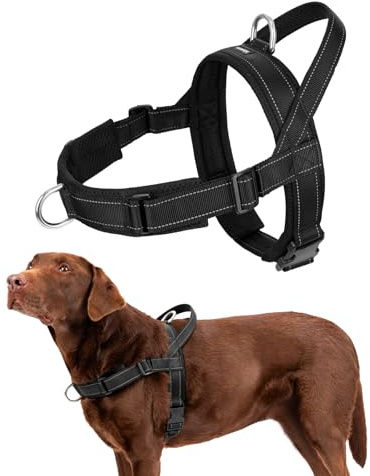 Arblina Harnais pour Chien, Harnais Anti-Traction pour Chiens Moyens et Grands, Harnais à Structure en T avec Éléments Réfléchissants, Harnais Doux pour Pitbull, American Bullies, Noir M
