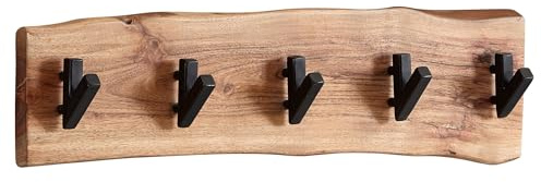 Wohnling Design Wandgarderobe Akazie Massivholz/Metall 60 x 17 x 9 cm, Hakenleiste Flurgarderobe Wand, Garderobe Holz
