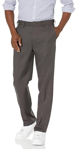 Amazon Essentials Men's Classic-Fit Expandable-Waist Flat-Front Dress Pant, Dark Grey, 34W x 29L