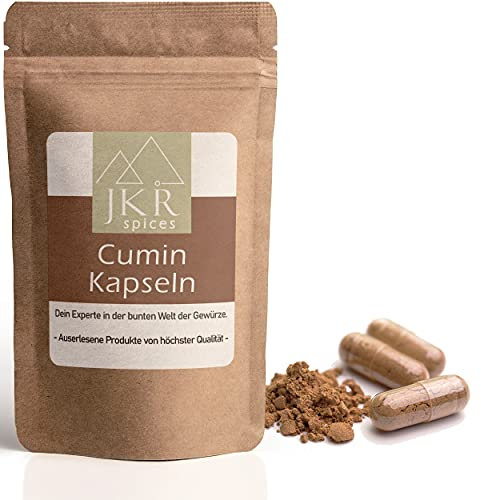 JKR Spices 420 Stk. Cumin Kapseln - vegane Kapseln gefüllt mit 450mg Kreuzkümmel - hochdosiert - Cuminpulver gemahlen - pflanzliche Kapsel - 100% natürlich und ohne Zusätze
