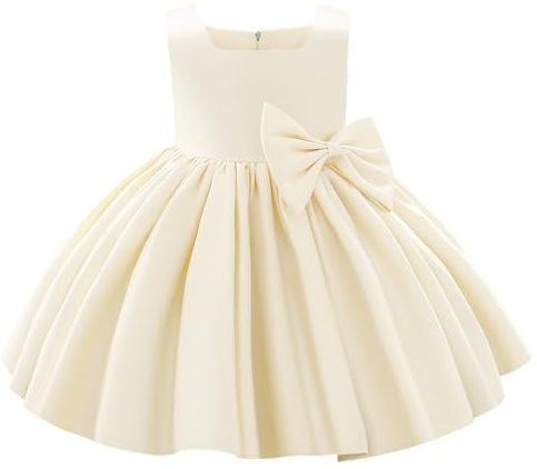 Flower Girls Wedding Dress Kids Pageant Bridesmaid Dress Baby Silky Satin Bowknot Toddler Girl Pirncess Birthday Party Christening Baptism Dresses Formal Prom Gown Champagne - Bow 12-18 Months