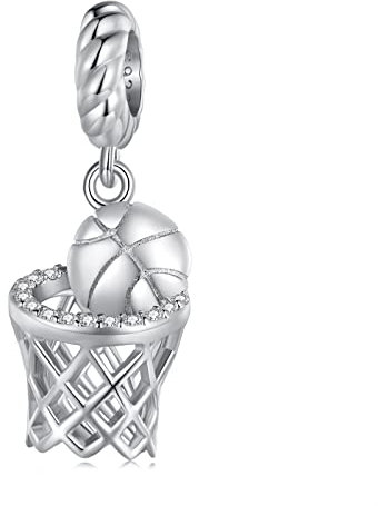BIXPAK Damen 925 Sterling Silber platinierte Basketball Bead Charms, Dior Sports Diy Handgefertigter Anhänger for Pandora Troll Chamilia Biagi oder andere Arten von europäischen Armbändern und Halsket