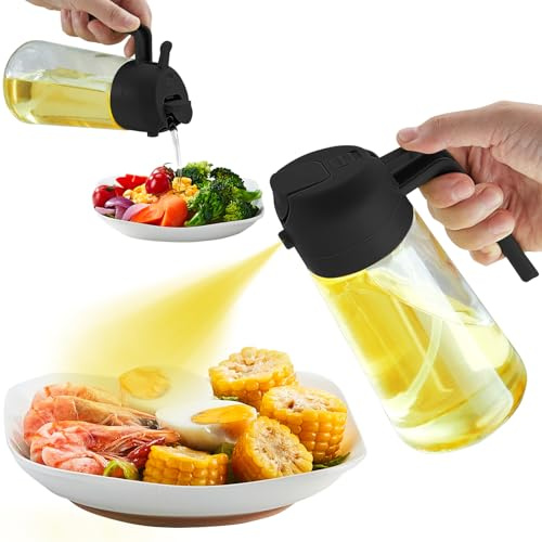 MEISINNI Spray Huile Cuisine, Pulvérisateur d'Huile 3 en 1, 460 ml, Verre Borosilicate, Vaporisateur Huile Cuisine avec Bouteille Huile Olive et Bec Verseur Noir