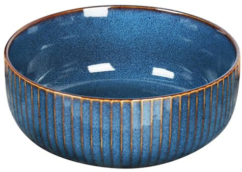 AstraLoom Large 1800ml (64oz) Salad & Fruit Serving Bowl - Microwave & Dishwasher Safe Handmade Ceramic Bowl for Everyday Use, Perfect for Salads, Pasta, Soup & Fruit | Stylish Blue Kitchenware