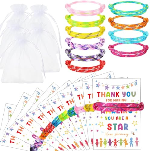OuMaiFeng Class Gifts for 30 Children,Student Gifts from Teachers Bulk,End of Term Gift for Children,Adjustable String Wave Bracelets,Gift for Students from Teachers,30 Rope Bracelet,Multiple Colors