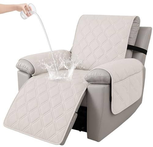 Ystyle Funda Sillon Relax Reclinable 1 Plaza, Funda Butaca Reclinable Impermeable con Banda Elástica, Antimanchas y Antiarañazos, Fundas Lavables para Sillas Reclinables, Beige