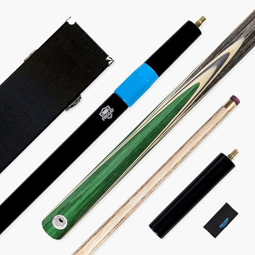 PRO147 TRIUMPH 57 Inch 2 Piece Centre Joint Premium Ash Snooker and Pool Cue and Case Set with 9.5mm Professional Layered Tip - Black Hard Case, Extensions and Microfibre Cue Towel (Green)
