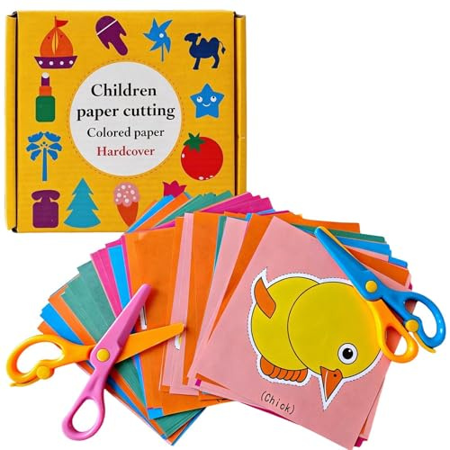 2 Piezas De Tijeras + 96 Hojas de Papel de Colores, Juego de Corte Para Niños, Juego de Corte de Papel paras Niñoss, Diversión DIY, Ideal Como Regalo, Tijeras de Papels, Habilidades