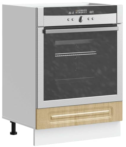 Tonture Kalmar - Armadietto da cucina in rovere Sonoma con piedini regolabili, 60 x 46 x 81,5 cm, compatto armadio da cucina con molto spazio per forno, microonde e piano di lavoro