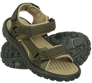 Mountain Warehouse Crete Mens Sandals - Durable Summer Shoes, Sturdy Grip, Cushioned Footbed, Neoprene Lined, Hook & Loop Straps Beach Shoes - for Spring Travel, Walking, Khaki, 11 UK