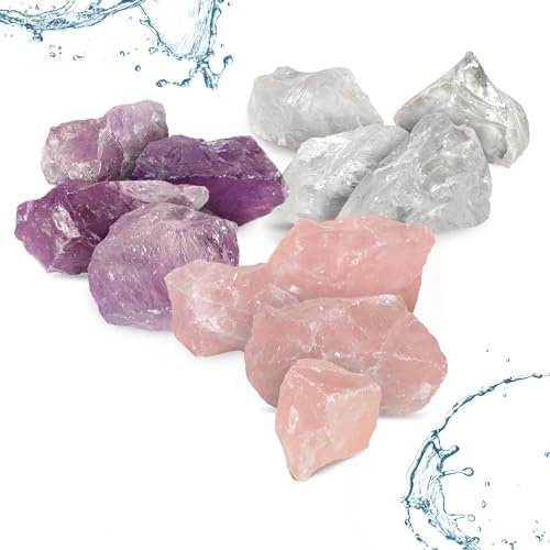 PURAJA Set de base pour revitaliser l'eau avec des pierres précieuses | Cristaux Premium | Pierres naturelles : Quartz rose, Améthyste, Cristal de roche