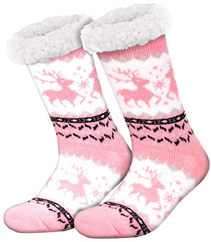 Compagno Morbidi calzettoni con suola in ABS antiscivolo Calzettoni invernali Calze a pantofola per donna uomo 1 paio misura unica, Colore:Rosa