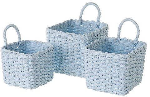 LOLAhome Set de 3 cestas de Fibra de Papel Azules cuadradas con asa