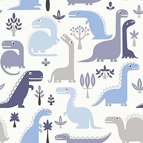 Jack N Rose Children's Dinosaur Wallpaper - Grey White Blue - Textured Modern Contemporary Paste The Wall Vinyl