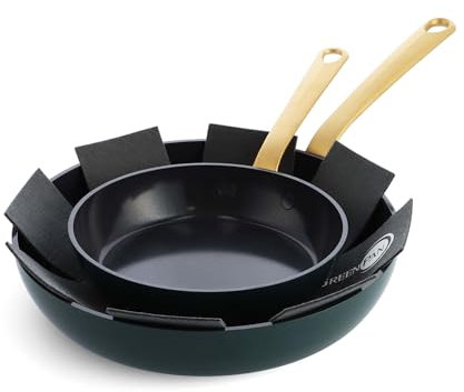 GreenPan Craft Gesunde Keramische Antihaft-Bratpfanne, 2-teilig mit Pfannenschutz, 20 cm & 28 cm, PFAS-frei, Metallbesteck sicher, Edelstahlgriff, Induktion, Spülmaschinenfest, Backofenfest, Schwarz