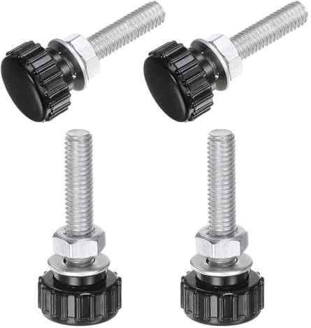 QUARKZMAN 4 Set M6 x 30mm Manopole Zigrinate Filettatura Maschio Viti Testa Zigrinata Dadi Rondelle, Impugnatura Manopola Bloccaggio Manopole Testa Plastica Viti Testa Zigrinata, Nero