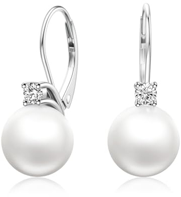 LANBEIDE Orecchini a monachella in argento Sterling 925 con zircone cubico incastonato da donna, 10.27 millimetri, Perla