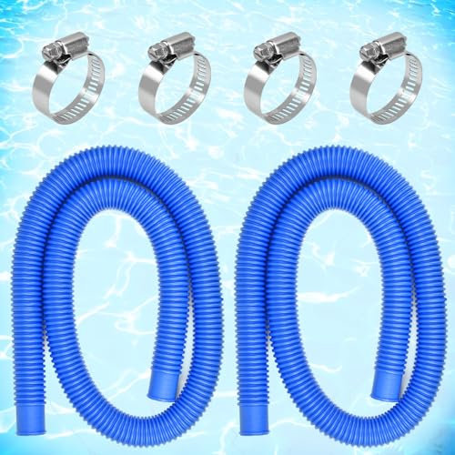 HEKOBAG 2PCS Manguera Piscina 32mm con 4 Abrazaderas Metálicas Tubo, Manguera de Repuesto para Piscina, Manguera limpiafondos piscina, Manguera Tubo de Bomba de Piscina Azul para Piscinas Elevadas