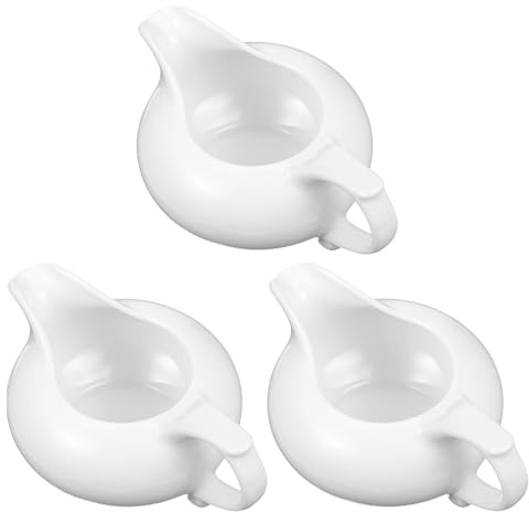 Small Gravy Jug, 3pcs Ceramic Gravy Boat 5oz Mini Creamer Pitcher Sauce Boat Home Kitchen Accessories for Salad Dressings Milk, Warming Sauces, Creamer, Broth, Black Pepper